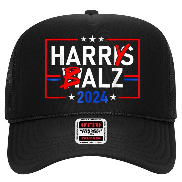 Funny Harris Walz 24 Harry Balz 2024 Meme Democratics Vote High Crown Mesh Back Trucker Hat