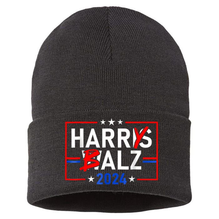 Funny Harris Walz 24 Harry Balz 2024 Meme Democratics Vote Sustainable Knit Beanie