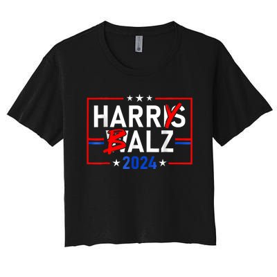 Funny Harris Walz 24 Harry Balz 2024 Meme Democratics Vote Women's Crop Top Tee