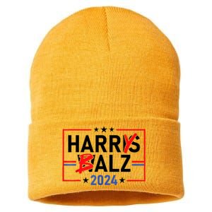 Funny Harris Walz 24 Harry Balz 2024 Meme Democratics Vote Sustainable Knit Beanie