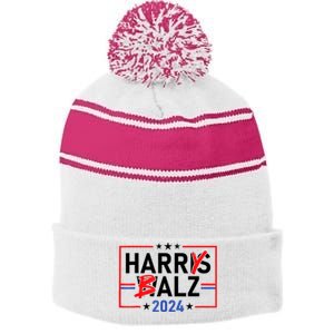 Funny Harris Walz 24 Harry Balz 2024 Meme Democratics Vote Stripe Pom Pom Beanie