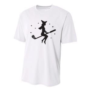 Funny Halloween Witch Golf Stick Women Golfer Golfing Vneck Youth Performance Sprint T-Shirt