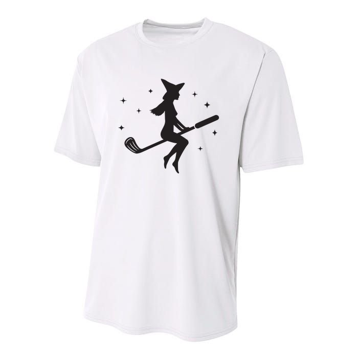 Funny Halloween Witch Golf Stick Women Golfer Golfing Vneck Youth Performance Sprint T-Shirt