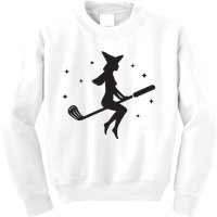 Funny Halloween Witch Golf Stick Women Golfer Golfing Vneck Kids Sweatshirt