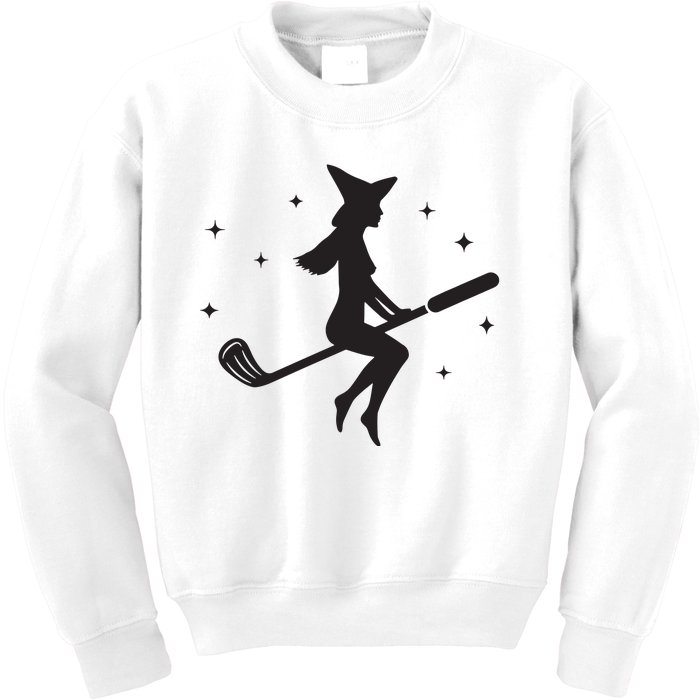 Funny Halloween Witch Golf Stick Women Golfer Golfing Vneck Kids Sweatshirt