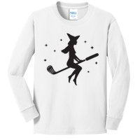 Funny Halloween Witch Golf Stick Women Golfer Golfing Vneck Kids Long Sleeve Shirt