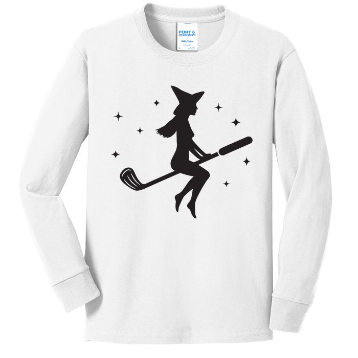 Funny Halloween Witch Golf Stick Women Golfer Golfing Vneck Kids Long Sleeve Shirt