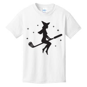 Funny Halloween Witch Golf Stick Women Golfer Golfing Vneck Kids T-Shirt