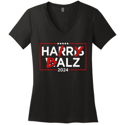 Funny Harris Walz 24 Hairy Balz 2024 Meme Democratics Vote Women's V-Neck T-Shirt