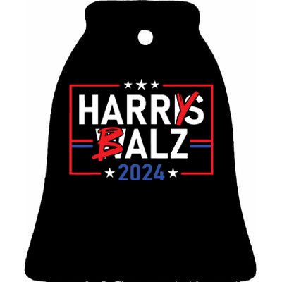 Funny Harris Walz 24 Harry Balz 2024 Meme Democratics Vote Ceramic Bell Ornament