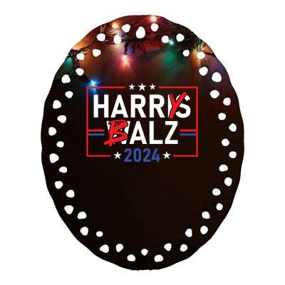 Funny Harris Walz 24 Harry Balz 2024 Meme Democratics Vote Ceramic Oval Ornament