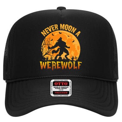 Funny Halloween Werewolf Moon Howl High Crown Mesh Back Trucker Hat