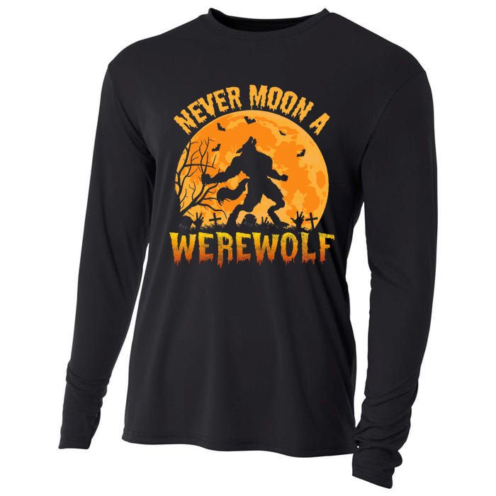 Funny Halloween Werewolf Moon Howl Cooling Performance Long Sleeve Crew