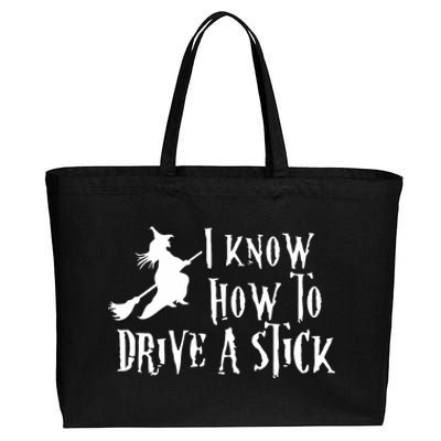 Funny Halloween Witch ; I Know How To Drive A Stick Cotton Canvas Jumbo Tote