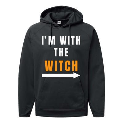 Funny Halloween Witch Costume I'm With The Witch Performance Fleece Hoodie