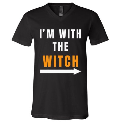 Funny Halloween Witch Costume I'm With The Witch V-Neck T-Shirt