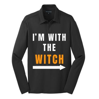 Funny Halloween Witch Costume I'm With The Witch Silk Touch Performance Long Sleeve Polo