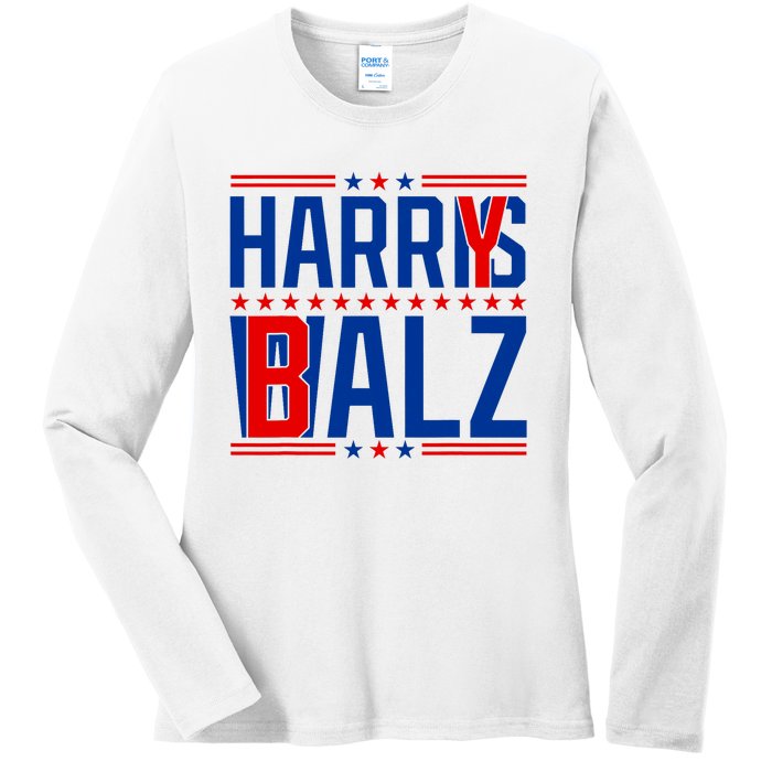 Funny Harris Walz 24 Harry Balz 2024 Meme Democratics Vote Ladies Long Sleeve Shirt