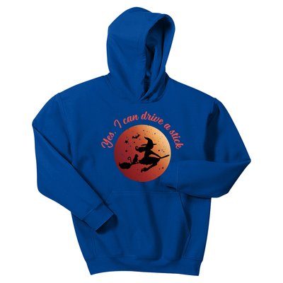 Funny Halloween Witch Yes I Can Drive A Stick Shift Great Gift Kids Hoodie