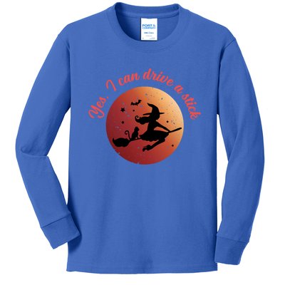 Funny Halloween Witch Yes I Can Drive A Stick Shift Great Gift Kids Long Sleeve Shirt