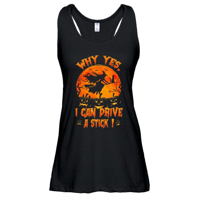 Funny Halloween Witch Why Yes Actually I Can Drive A Stick Ladies Essential Flowy Tank