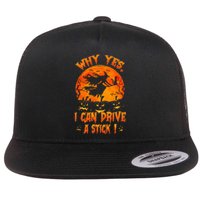 Funny Halloween Witch Why Yes Actually I Can Drive A Stick Flat Bill Trucker Hat