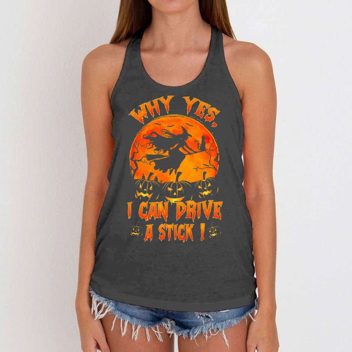 Funny Halloween Witch Why Yes Actually I Can Drive A Stick Women's Knotted Racerback Tank