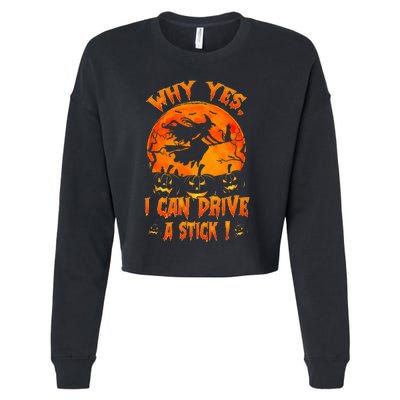 Funny Halloween Witch Why Yes Actually I Can Drive A Stick Cropped Pullover Crew