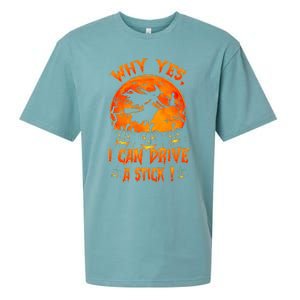 Funny Halloween Witch Why Yes Actually I Can Drive A Stick Sueded Cloud Jersey T-Shirt