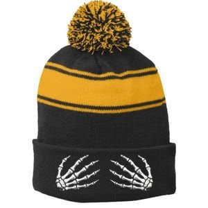 Funny Halloween Women Rock Band Boob Skeleton Hand Bra Stripe Pom Pom Beanie