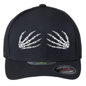 Funny Halloween Women Rock Band Boob Skeleton Hand Bra Flexfit Unipanel Trucker Cap