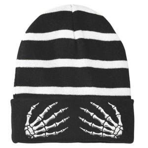 Funny Halloween Women Rock Band Boob Skeleton Hand Bra Striped Beanie with Solid Band