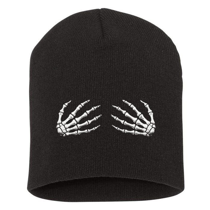 Funny Halloween Women Rock Band Boob Skeleton Hand Bra Short Acrylic Beanie