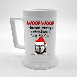 Funny Husky Woof Woof Means Merry Christmas In Dog Merry Meaningful Gift Beer Stein