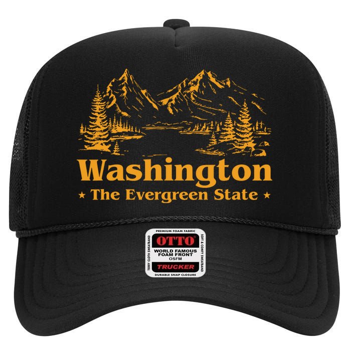 Funny Home Washington The Evergreen State High Crown Mesh Back Trucker Hat