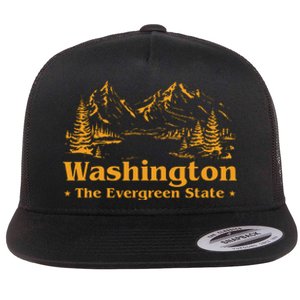 Funny Home Washington The Evergreen State Flat Bill Trucker Hat