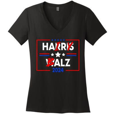 Funny Harris Walz 24 Hairy Balz 2024 Meme Democratics Vote Women's V-Neck T-Shirt