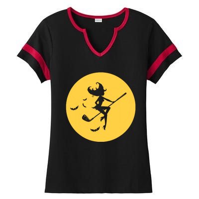 Funny Halloween Witch Golf Stick Golfer Golfing Premium Ladies Halftime Notch Neck Tee