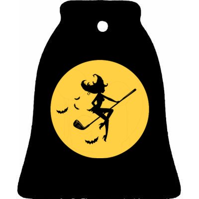 Funny Halloween Witch Golf Stick Golfer Golfing Premium Ceramic Bell Ornament