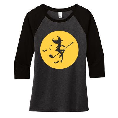 Funny Halloween Witch Golf Stick Golfer Golfing Premium Women's Tri-Blend 3/4-Sleeve Raglan Shirt