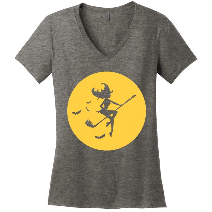 Funny Halloween Witch Golf Stick Golfer Golfing Premium Women's V-Neck T-Shirt