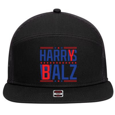 Funny Harris Walz 24 Harry Balz 2024 Meme Democratics Vote 7 Panel Mesh Trucker Snapback Hat