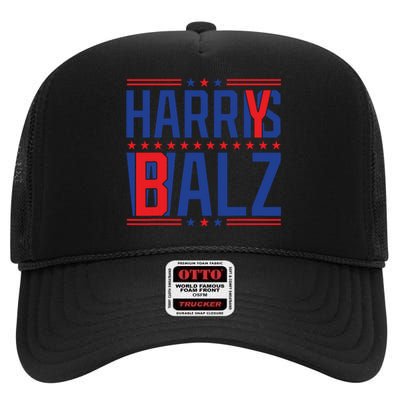 Funny Harris Walz 24 Harry Balz 2024 Meme Democratics Vote High Crown Mesh Back Trucker Hat