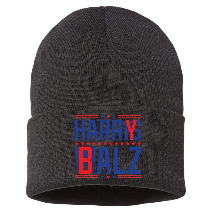 Funny Harris Walz 24 Harry Balz 2024 Meme Democratics Vote Sustainable Knit Beanie