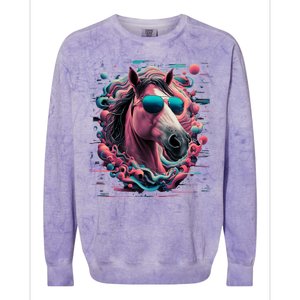 Funny Horse Wearing Sunglasses Abstract Art Tall Sweatshirt Colorblast Crewneck Sweatshirt