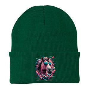 Funny Horse Wearing Sunglasses Abstract Art Tall Sweatshirt Knit Cap Winter Beanie