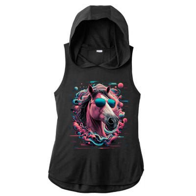 Funny Horse Wearing Sunglasses Abstract Art Tall Sweatshirt Ladies PosiCharge Tri-Blend Wicking Draft Hoodie Tank