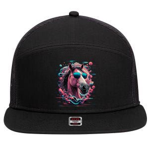 Funny Horse Wearing Sunglasses Abstract Art Tall Sweatshirt 7 Panel Mesh Trucker Snapback Hat