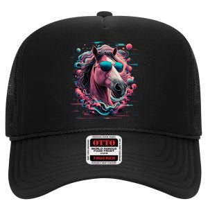 Funny Horse Wearing Sunglasses Abstract Art Tall Sweatshirt High Crown Mesh Back Trucker Hat