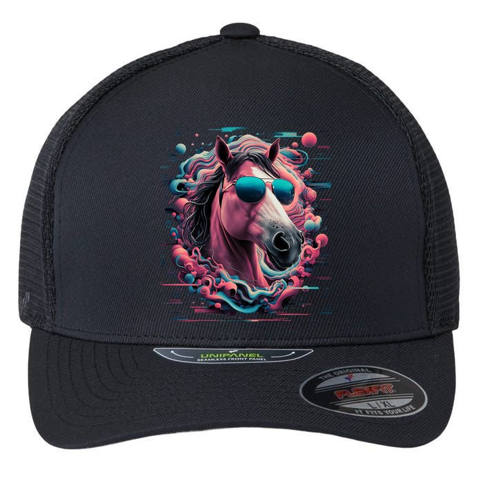 Funny Horse Wearing Sunglasses Abstract Art Tall Sweatshirt Flexfit Unipanel Trucker Cap